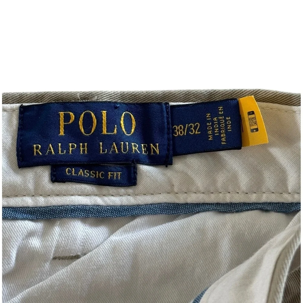 Polo Ralph Lauren Mens Size 38x32 Classic Fit Khaki Chino Pants Flat Front Beige